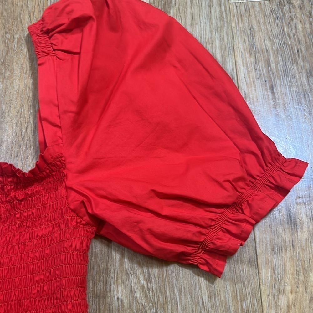 French Connection Rhodes Red Smocked Mini Dress Cotton Like New Women's Size 2 - Picture 5 of 13